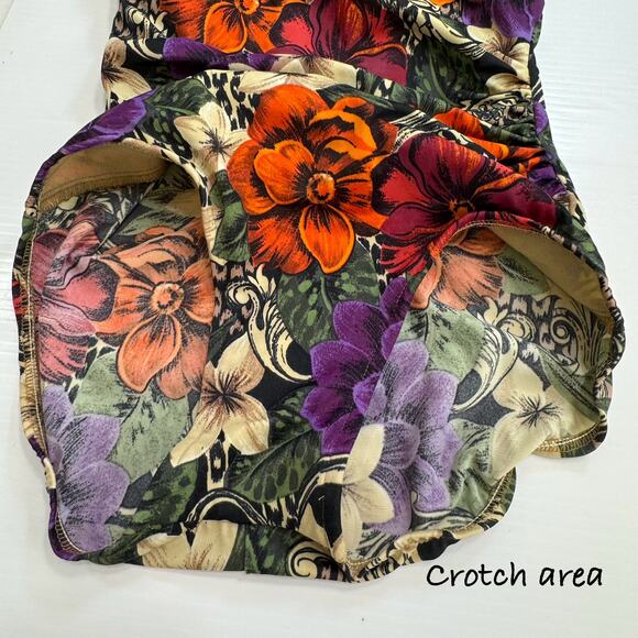 Vintage One Piece Tropical Floral Swimsuit 8 Surplice Pinup Beach Babe Resort - Picture 9 of 16